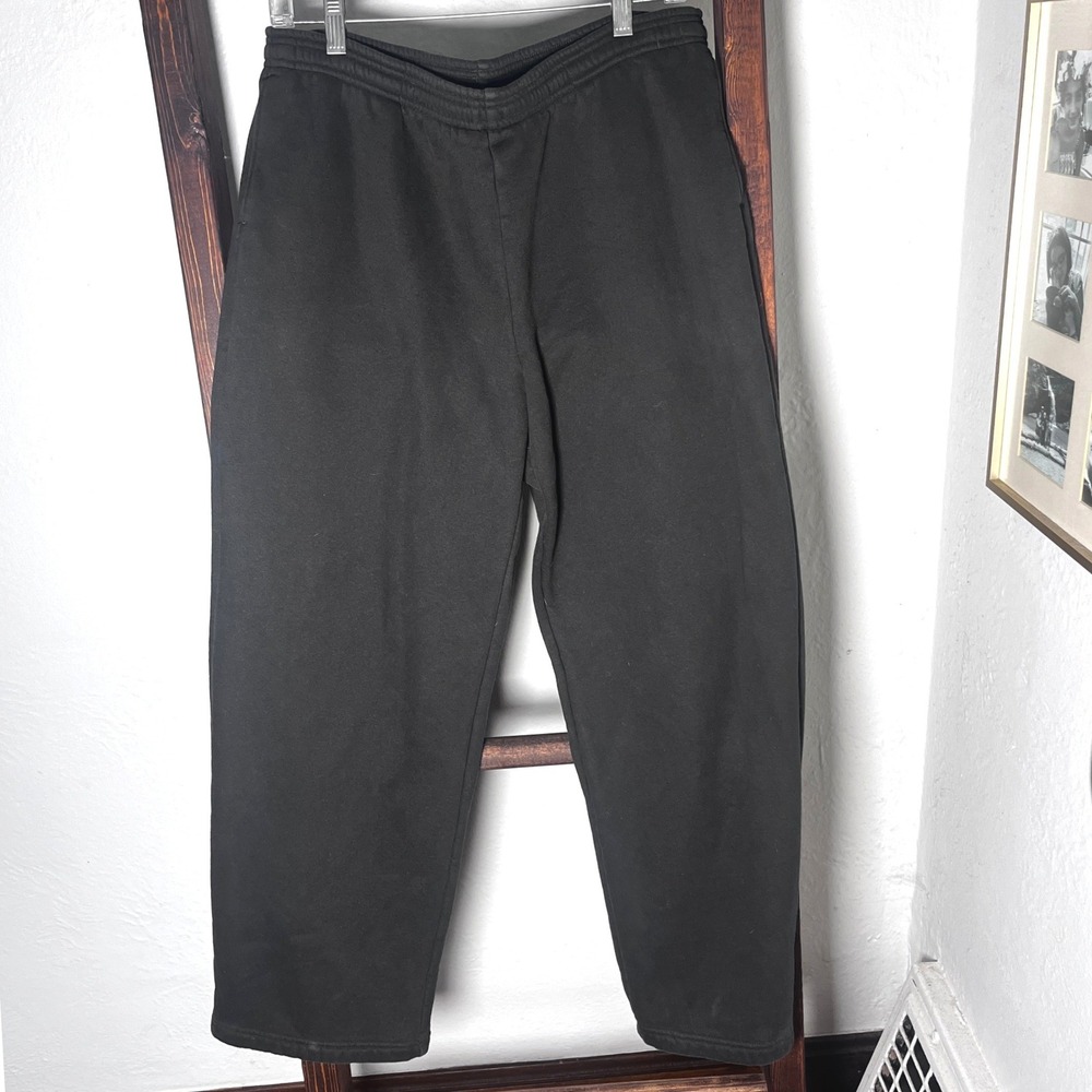 Vuori Mens Black Organic Cotton Blend Fleece Relaxed Straight Sweatpants Large